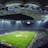 An expansive soccer stadium filled with spectators, illuminated by bright overhead lights, showcasing a well-maintained green field with players scattered across it. The stadium's curved roof and seating areas create a grand and dramatic atmosphere.